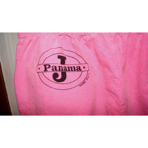 Vintage 90s Panama Jack Bright Neon Pink Small Beach Cotton Pants USA Made - Picture 3 of 12